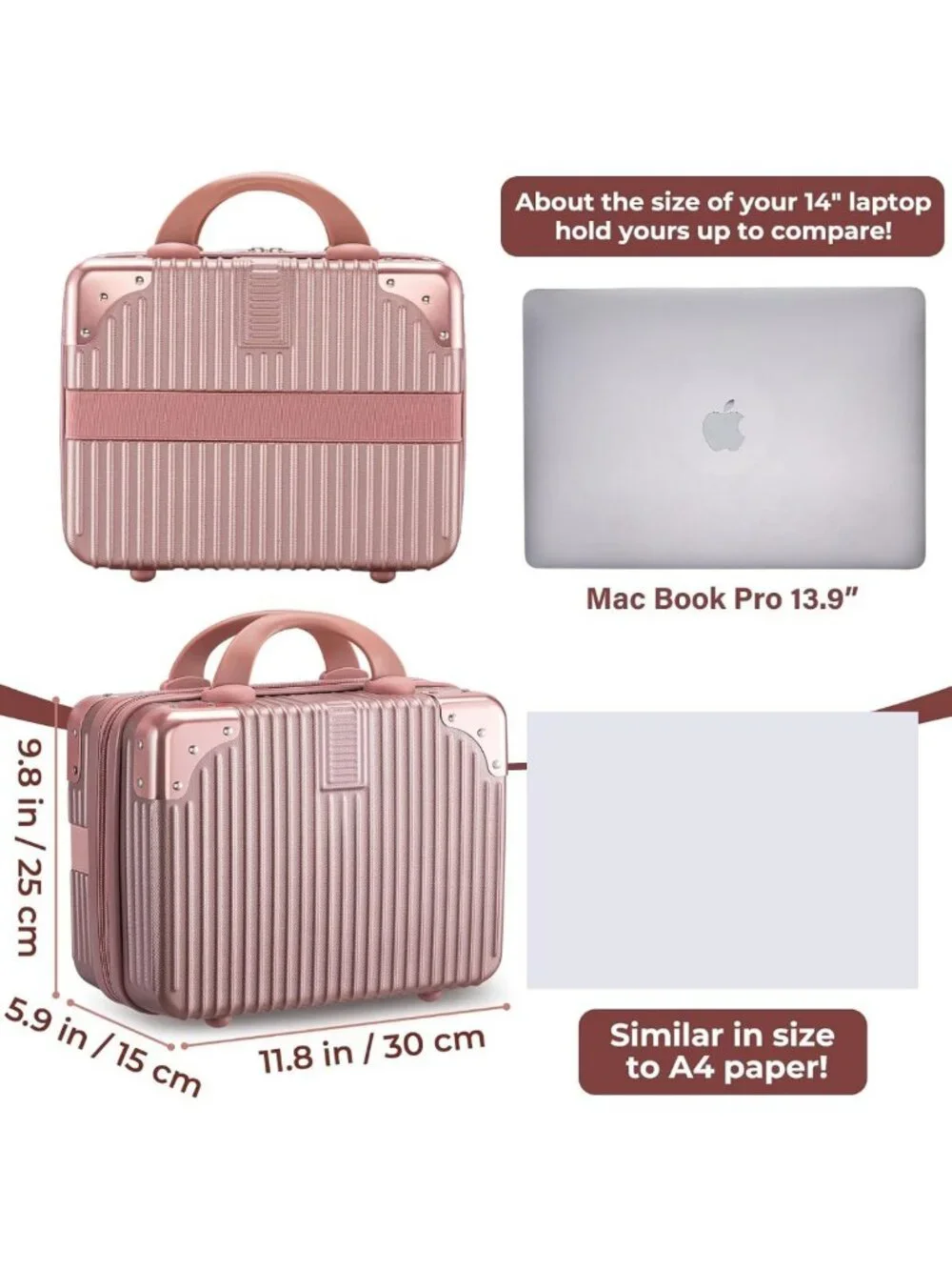 14-Inch Portable Makeup Travel Case - Hard Shell Cosmetic Suitcase for Women